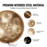 Handpan Drum, 22 in & 9 Notes, D Minor Hand Drum, Hand Pan Drum Instrument with Mallets, 440Hz Handpan Stand & Carry Bag, Steel Healing Sound Drum, Percussion Instruments for Adults Beginners